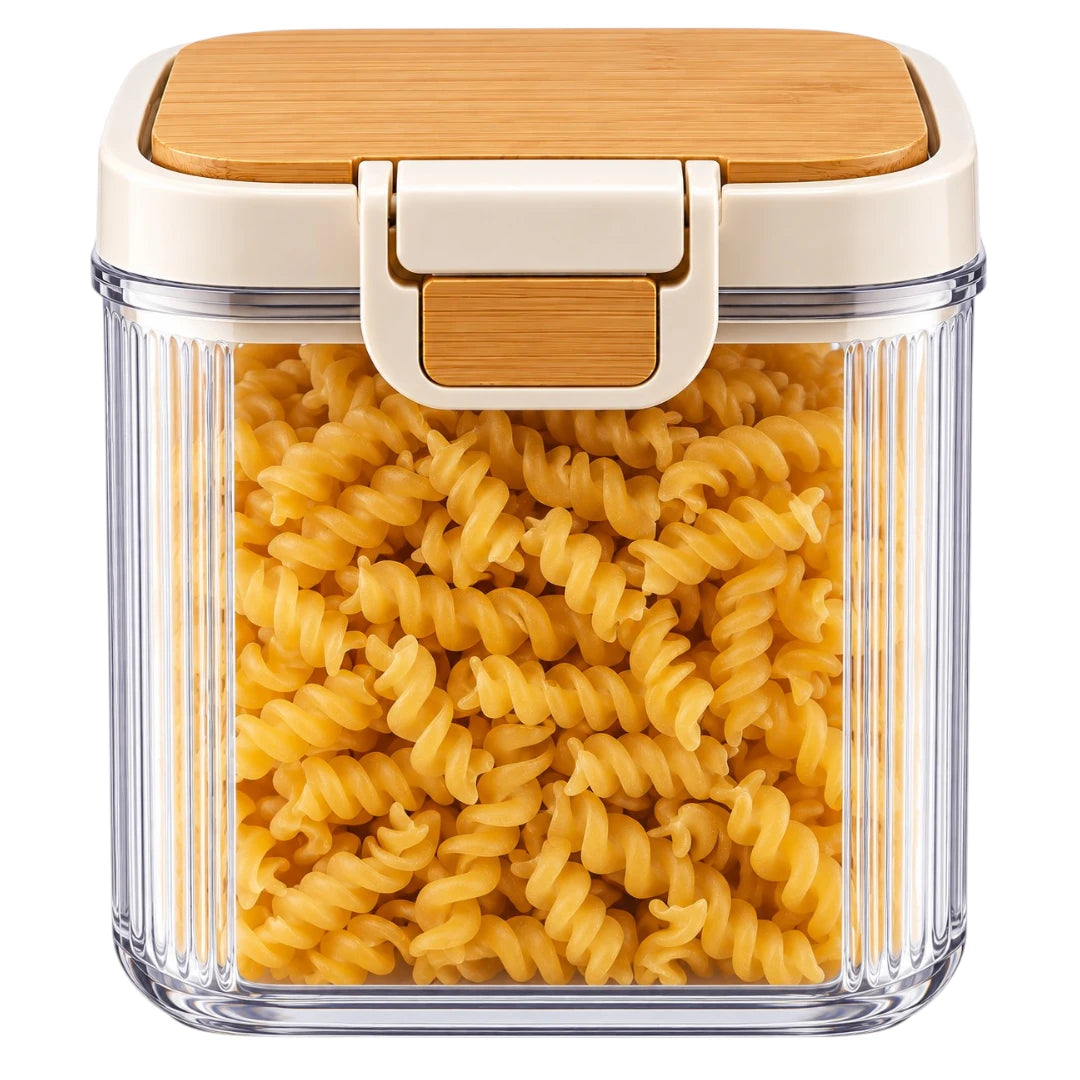 DRAPI Ribbed Clear Kitchen Storage Container with Bamboo-Style Lid