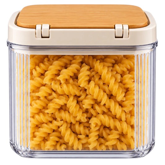 DRAPI Ribbed Clear Kitchen Storage Container with Bamboo-Style Lid