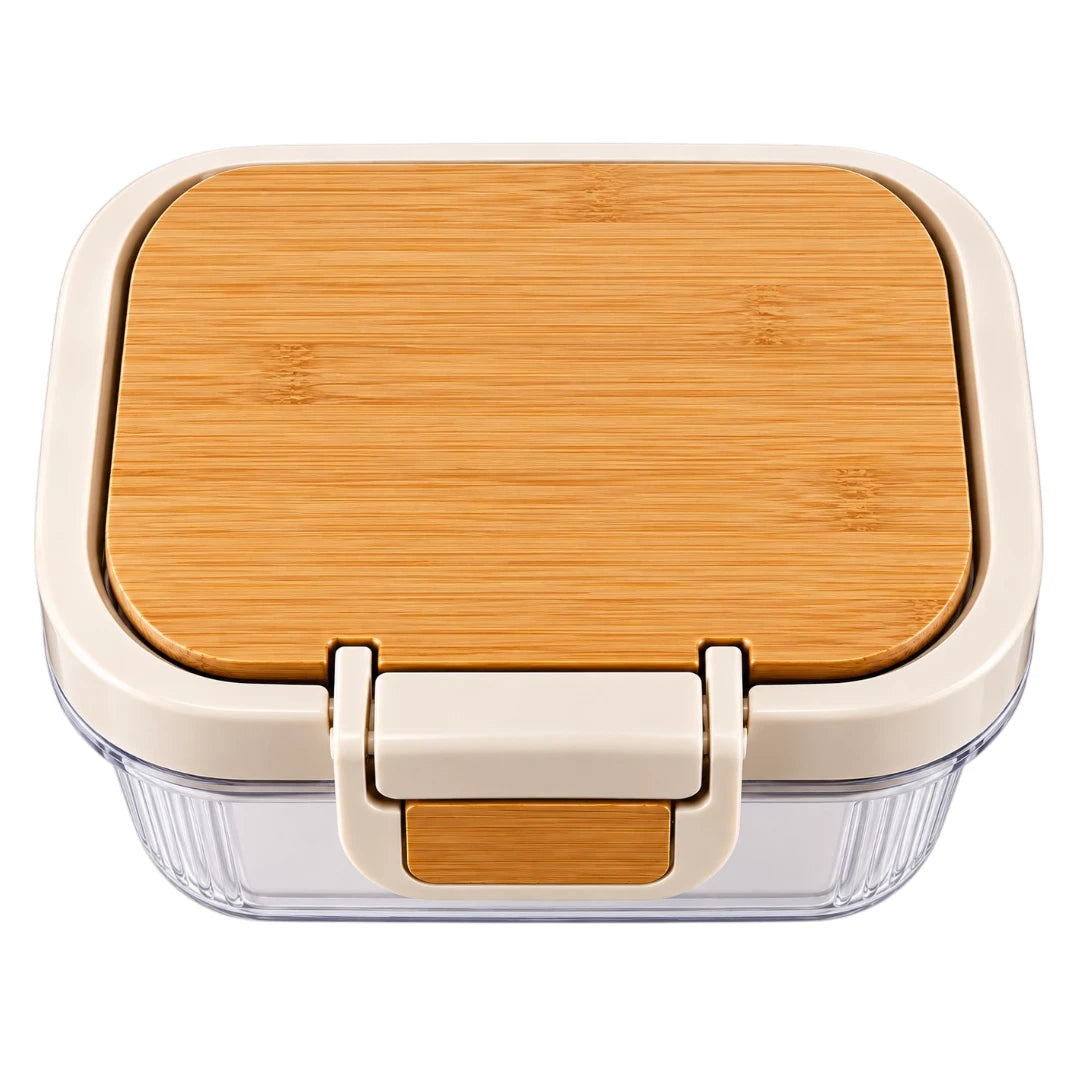 DRAPI Ribbed Clear Kitchen Storage Container with Bamboo-Style Lid